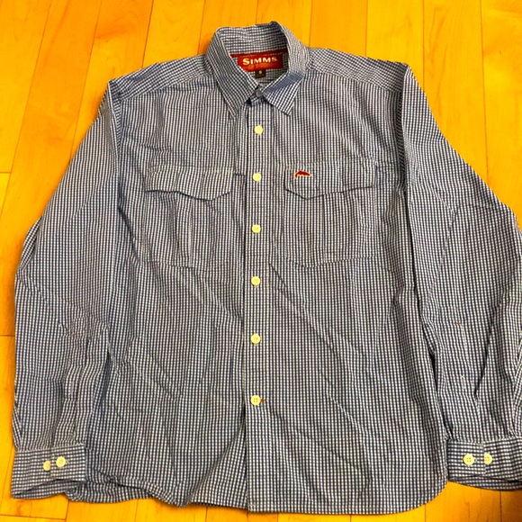SIMMS blue plaid mens fishing shirt Sz M long sleeve Excellent! - Picture 2 of 9